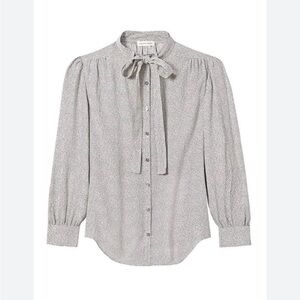 Rebecca Taylor Size 4 Sprinkle Dot Gray Silk Blouse with Bow Detail